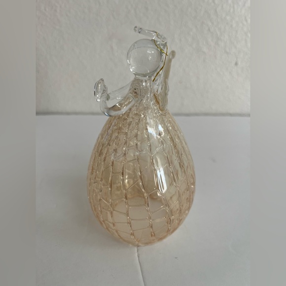 BLOWN GLASS AND BELL SHAPED ANGEL ORNAMENT HOLDING A HEART - Picture 5 of 6